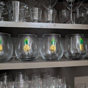 set of 4 summer pineapple stemless wine glasses cocktail bar ware